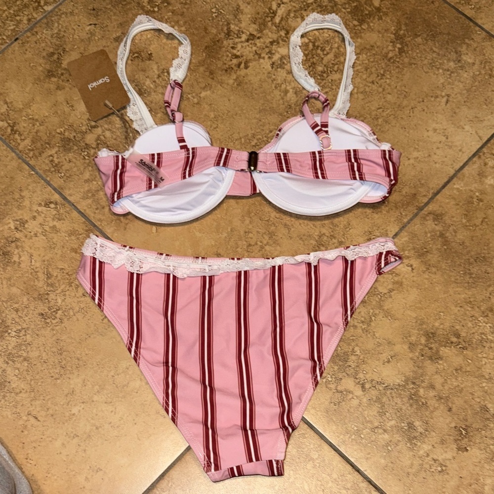 Samiol NWT Medium Pink Striped Women's Bikini Set - Picture 3 of 4